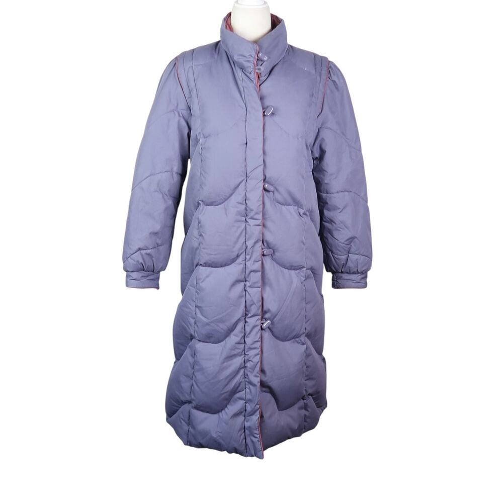 Vintage 80s Foxland Muted Purple Puffer Coat Long Quilted Size 10
